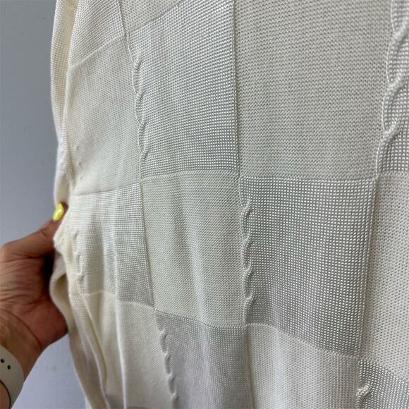 Vintage 90s Tulliano Ivory Knit Sweater Size XL Crew Neck Pullover Checkerboard - Picture 5 of 9